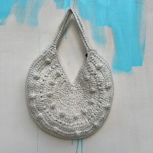 Handcrafted Crochet Round Crossbody Bag - Cream